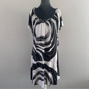 Sandra Darren Black White Abstract Print Short Sleeve Dress XL NWT